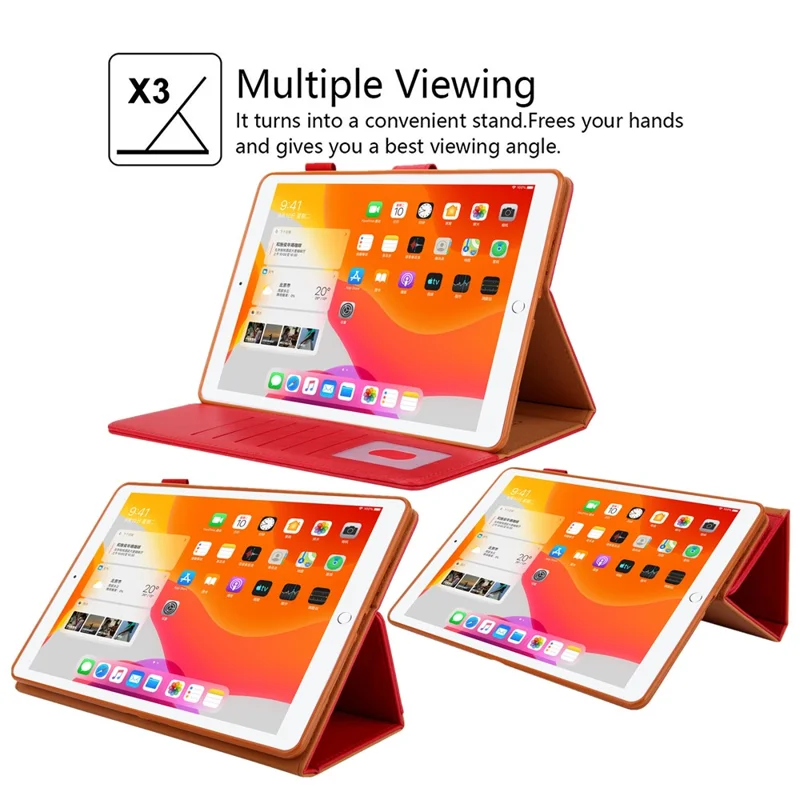 Multiple Viewing Foldable Stand Leather Wallet Tablet Case for iPad 10.2 (2021)/(2020)/(2019)/Pro 10.5-inch (2017)/Air 10.5 inch (2019) - Red