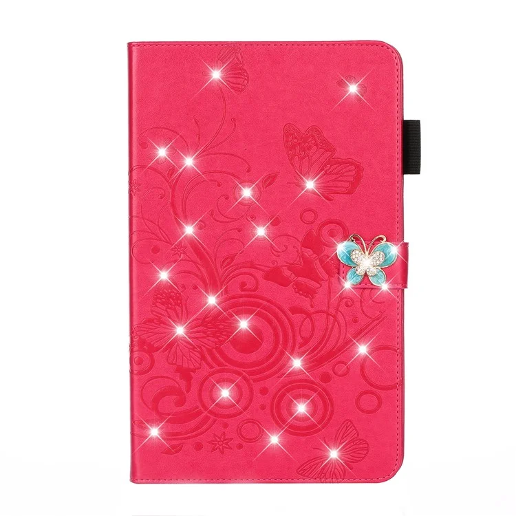 Imprint Flower Butterfly Rhinestone Wallet Leather Stand Case for iPad 10.2 (2021)/(2020)/(2019) - Red