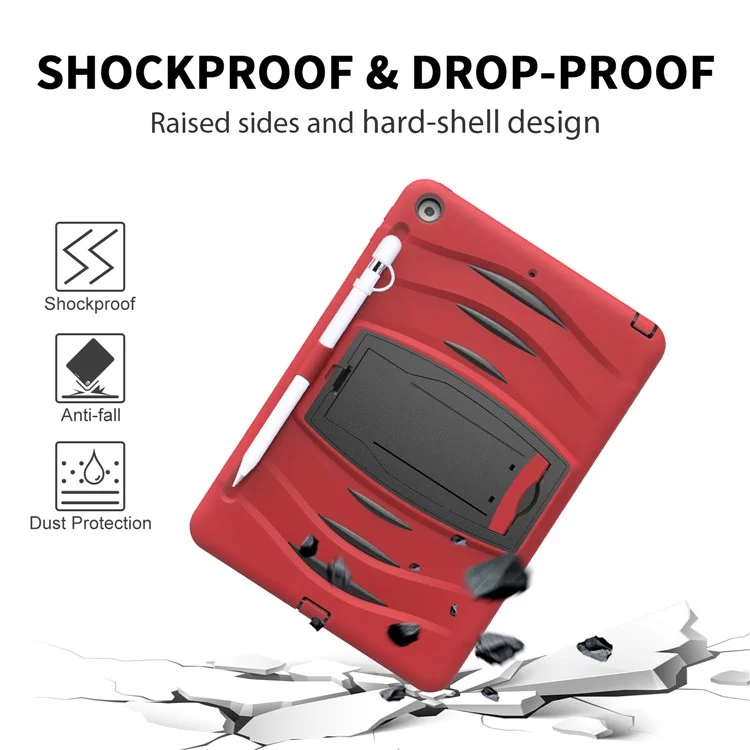 Hard PC + Silicone Skin Tablet Case with Kickstand + Pen Slot for iPad 10.2 (2021)/(2020)/(2019) - Red