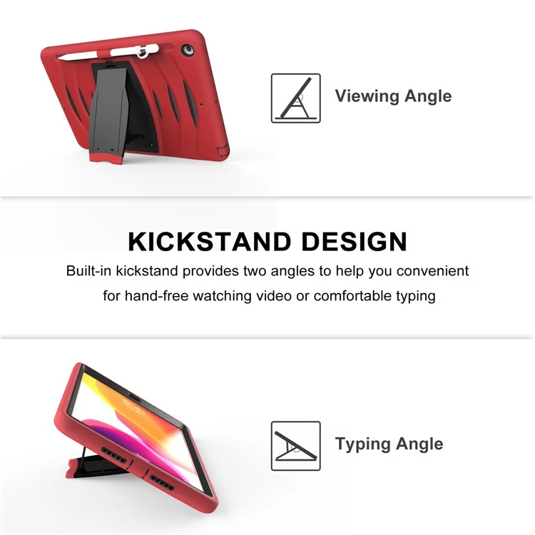 Hard PC + Silicone Skin Tablet Case with Kickstand + Pen Slot for iPad 10.2 (2021)/(2020)/(2019) - Red