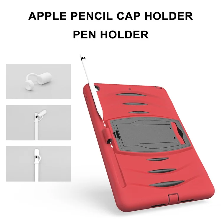 Hard PC + Silicone Skin Tablet Case with Kickstand + Pen Slot for iPad 10.2 (2021)/(2020)/(2019) - Red