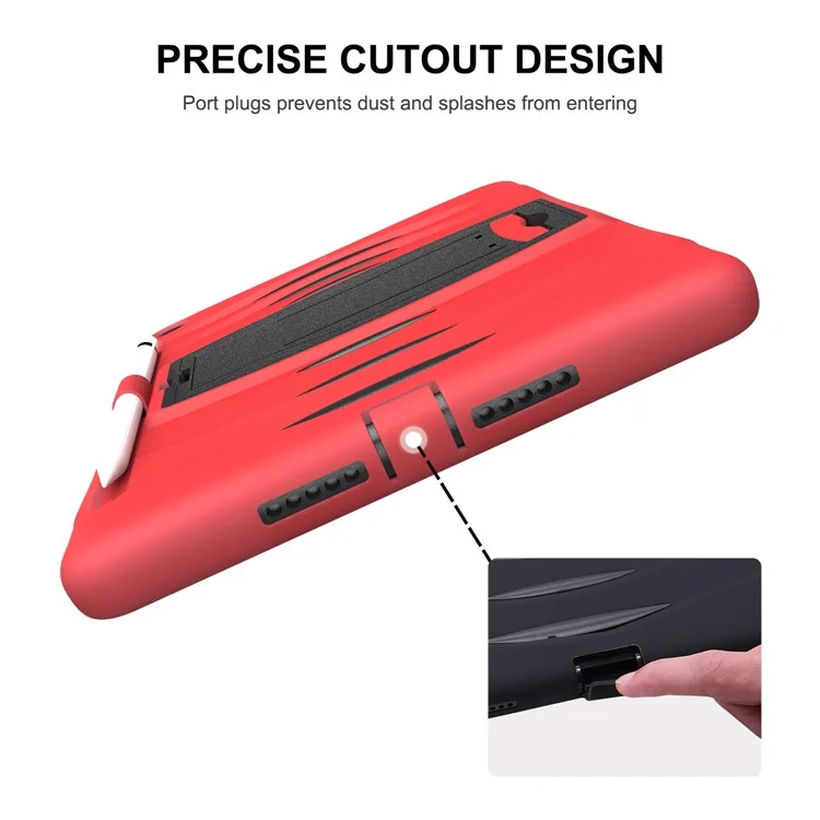Hard PC + Silicone Skin Tablet Case with Kickstand + Pen Slot for iPad 10.2 (2021)/(2020)/(2019) - Red