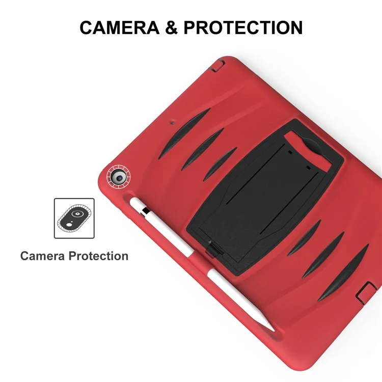 Hard PC + Silicone Skin Tablet Case with Kickstand + Pen Slot for iPad 10.2 (2021)/(2020)/(2019) - Red
