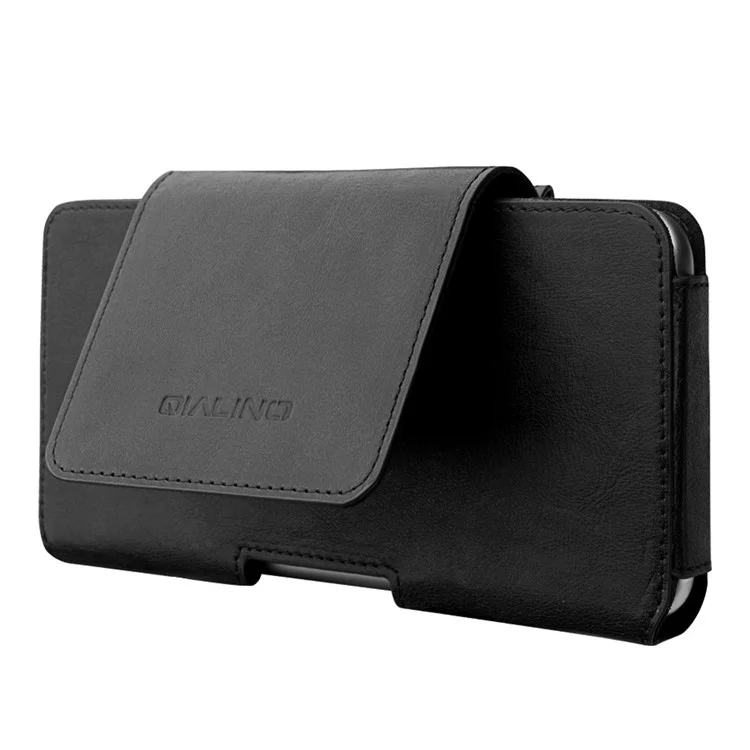 QIALINO For iPhone 11 Pro 5.8-inch Cowhide Leather Holster Phone Case Waist Loop Bag - Black