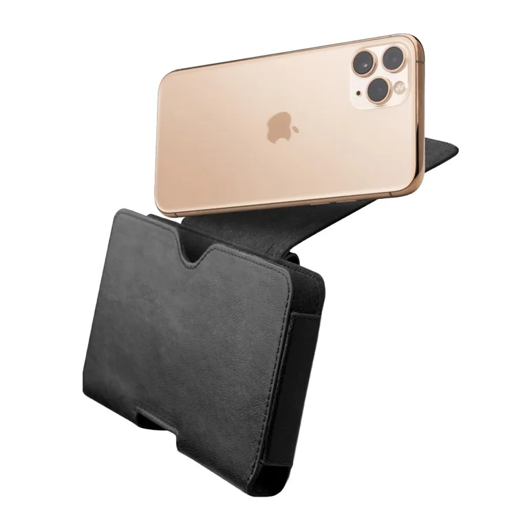 QIALINO For iPhone 11 Pro 5.8-inch Cowhide Leather Holster Phone Case Waist Loop Bag - Black
