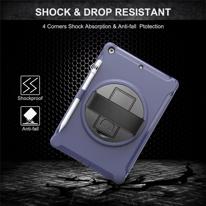 360° Swivel Kickstand PC + TPU Tablet Back Shell with Hand Strap for iPad 10.2 (2021)/(2020)/(2019) - Blue
