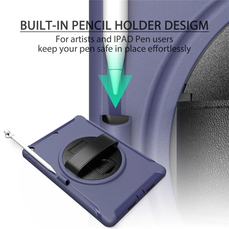 360° Swivel Kickstand PC + TPU Tablet Back Shell with Hand Strap for iPad 10.2 (2021)/(2020)/(2019) - Blue