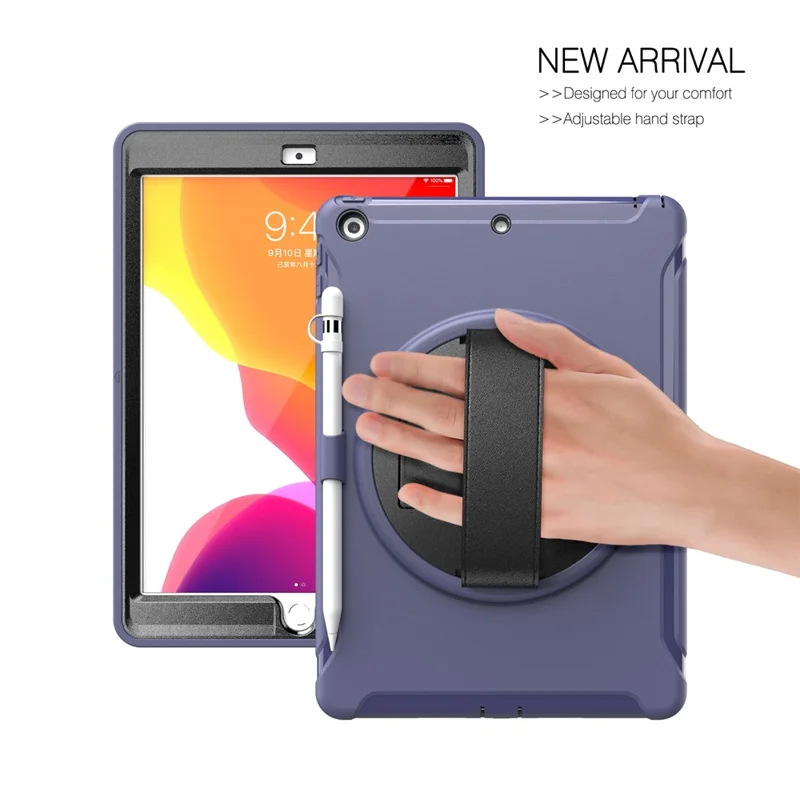 360° Swivel Kickstand PC + TPU Tablet Back Shell with Hand Strap for iPad 10.2 (2021)/(2020)/(2019) - Blue