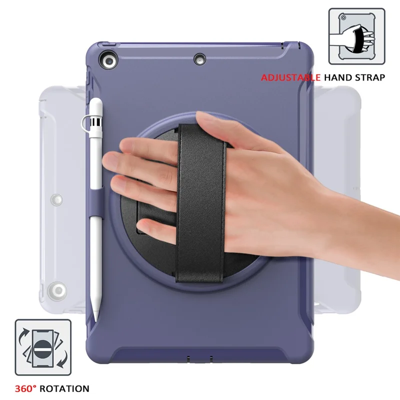 360° Swivel Kickstand PC + TPU Tablet Back Shell with Hand Strap for iPad 10.2 (2021)/(2020)/(2019) - Blue