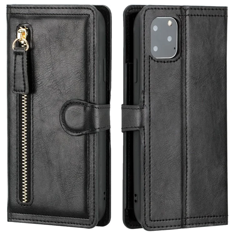 Vintage Style Multiple Card Slots Portefeuille Coffre Cuir Coffre Coque Pour IPhone 11 Pro 5,8 Pouces - Noir