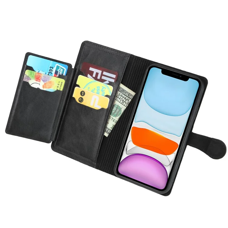 Estilo Vintage Slots De Tarjeta Múltiple Wallet Funda De Cuero Para Teléfono Para IPhone 11 Pro 5.8-pulgada - Negro