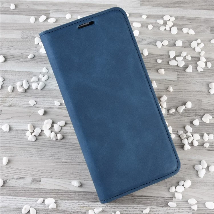 Silky Touch Leather Wallet Stand Cell Phone Case for iPhone XR 6.1 inch - Blue