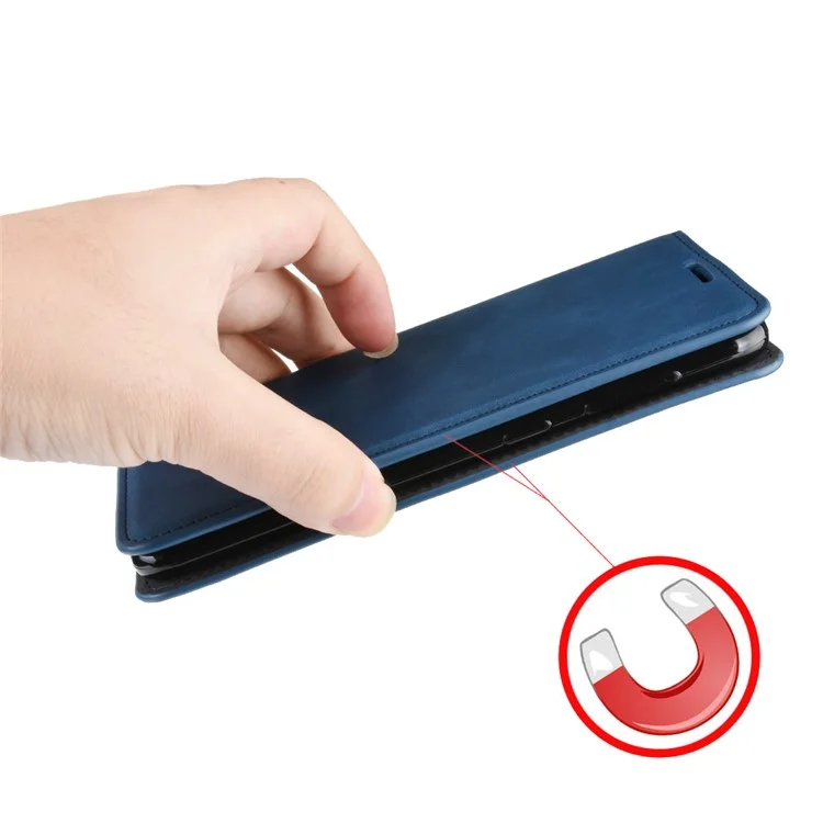 Silky Touch Leather Wallet Stand Cell Phone Case for iPhone XR 6.1 inch - Blue