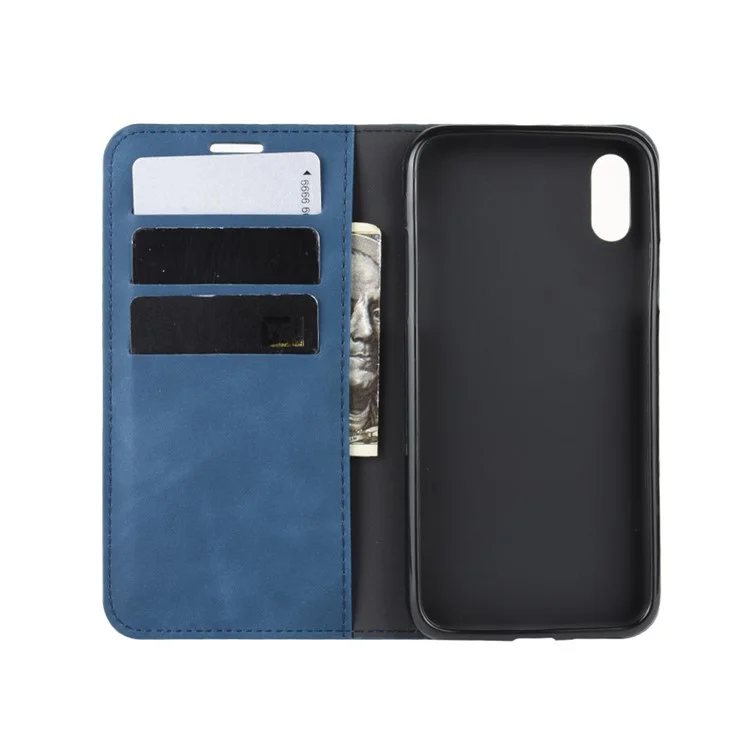 Silky Touch Leather Wallet Stand Cell Phone Case for iPhone XR 6.1 inch - Blue
