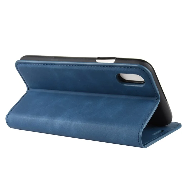 Silky Touch Leather Wallet Stand Cell Phone Case for iPhone XR 6.1 inch - Blue