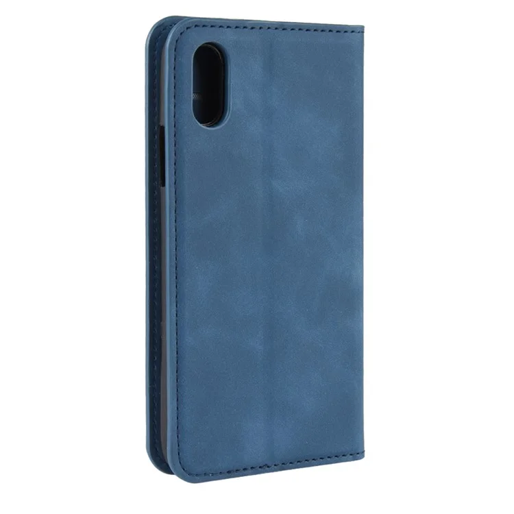 Silky Touch Leather Wallet Stand Cell Phone Case for iPhone XR 6.1 inch - Blue