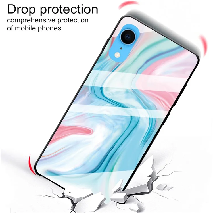 Marble Texture Tempered Glass Back + TPU Hybrid Phone Case for iPhone XR 6.1 inch - Style F