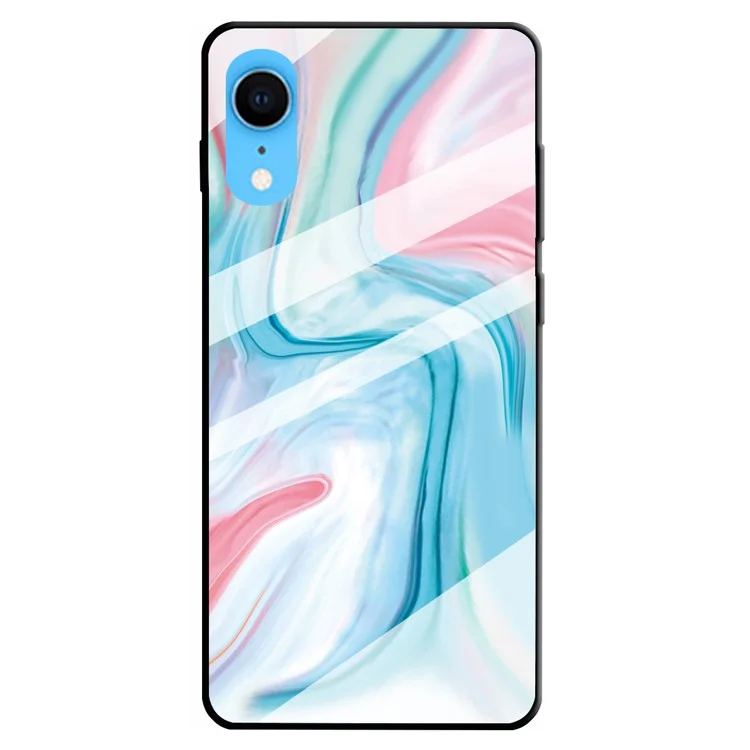 Marble Texture Tempered Glass Back + TPU Hybrid Phone Case for iPhone XR 6.1 inch - Style F