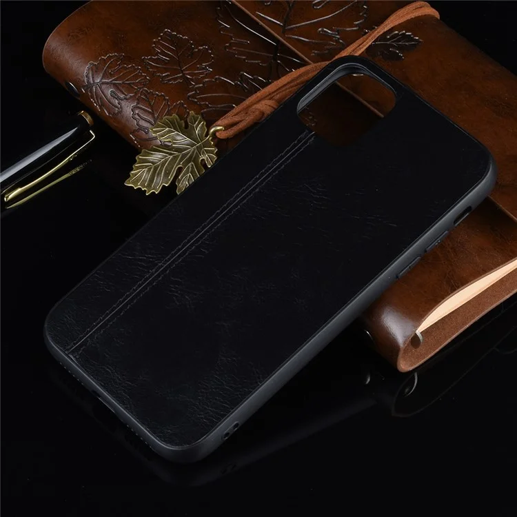 Funda de Teléfono Híbrida de PC Recubierta de Cuero + TPU para iPhone 11 Pro Max de 6.5 Pulgadas - Negro