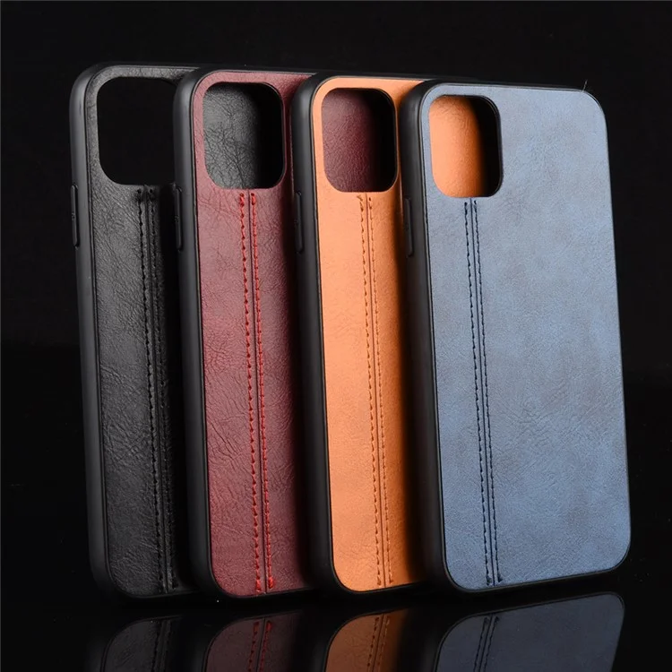 Funda de Teléfono Híbrida de PC Recubierta de Cuero + TPU para iPhone 11 Pro Max de 6.5 Pulgadas - Negro
