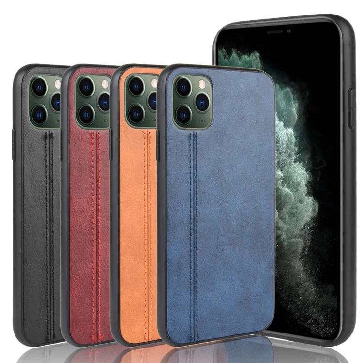 Funda de Teléfono Híbrida de PC Recubierta de Cuero + TPU para iPhone 11 Pro Max de 6.5 Pulgadas - Negro