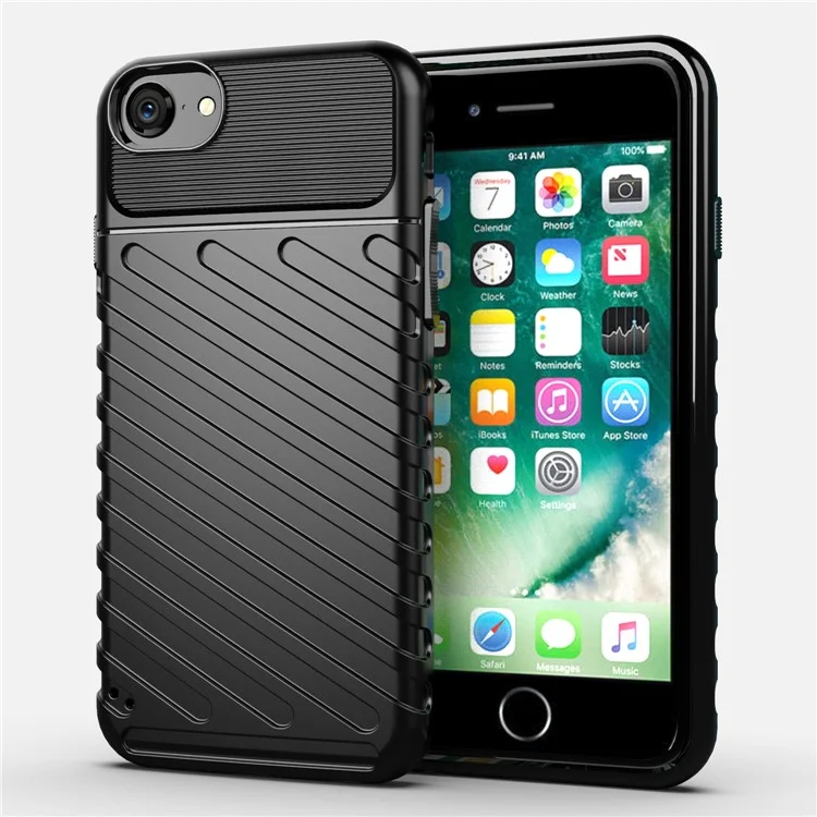 Thunder Series Twill Skin Texture TPU Back Case para iPhone SE (2020)/SE (2022)/7/8 4.7 polegadas - Preto