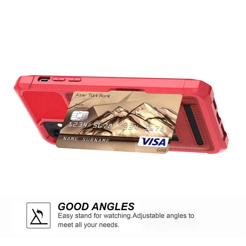 TPU+PU Leather Phone Case with Card Slot and Elastic Finger Ring Strap for iPhone 11 6.1-inch - Red