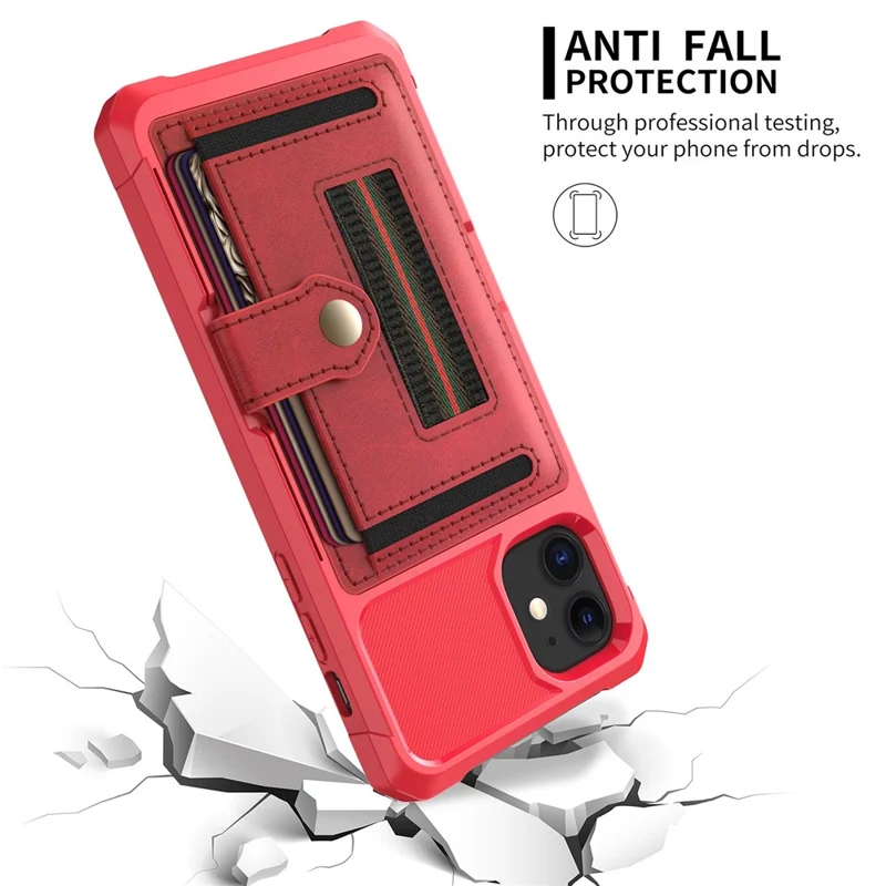 TPU+PU Leather Phone Case with Card Slot and Elastic Finger Ring Strap for iPhone 11 6.1-inch - Red