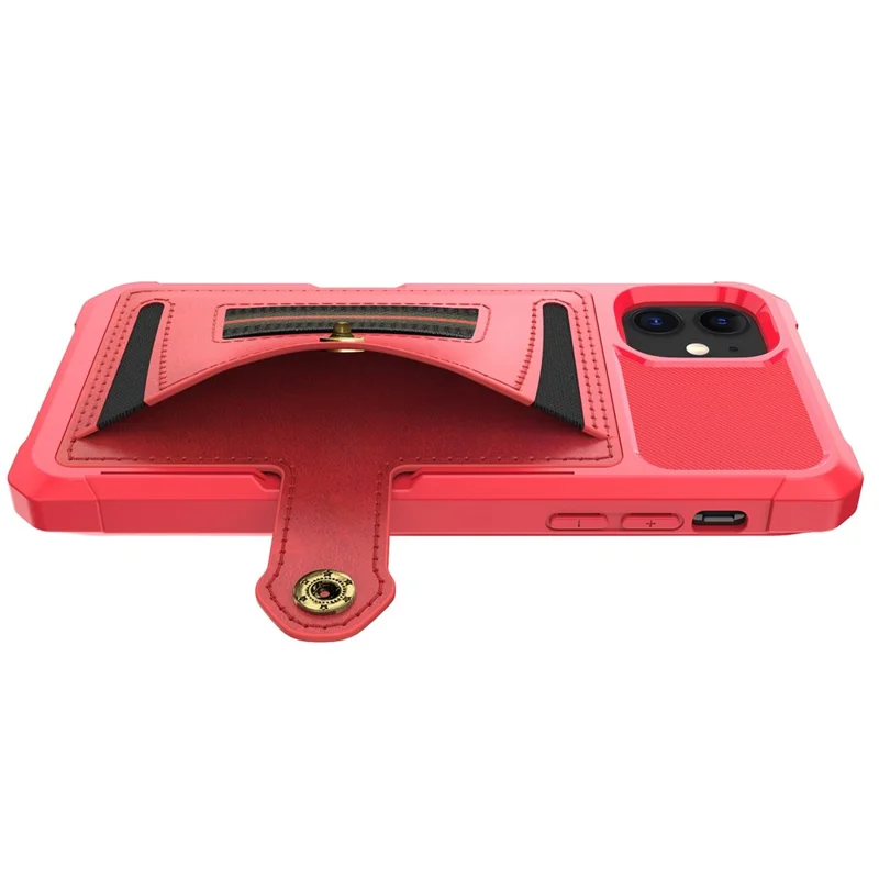 TPU+PU Leather Phone Case with Card Slot and Elastic Finger Ring Strap for iPhone 11 6.1-inch - Red