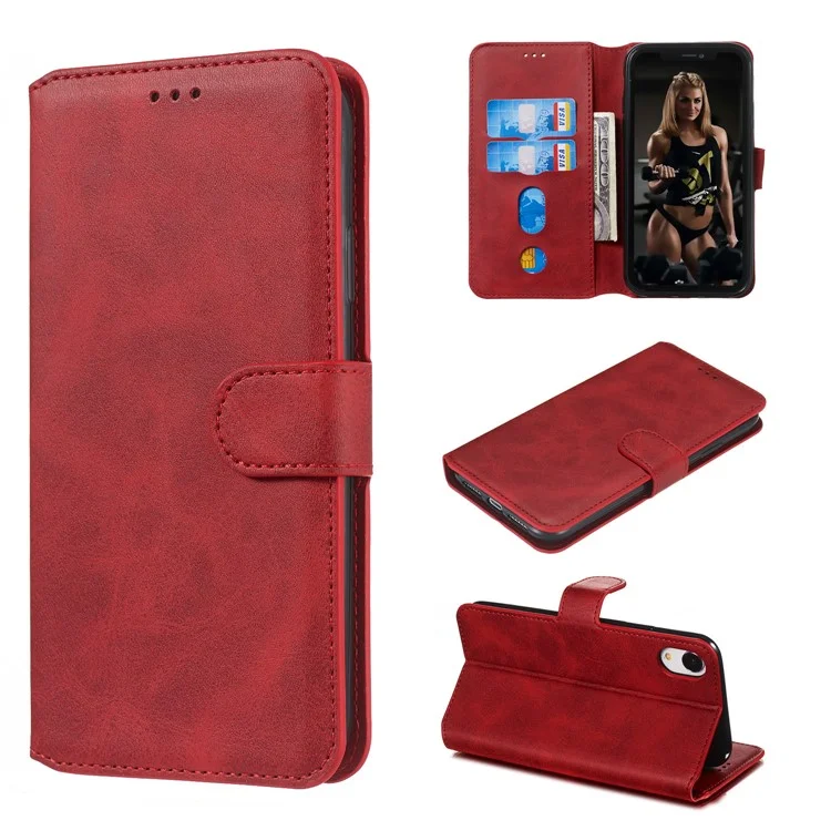 For iPhone XR 6.1 inch Solid Color Flip Leather Wallet Mobile Phone Covering - Red