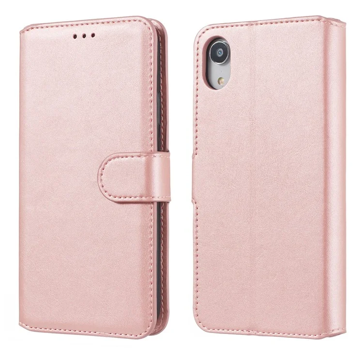 For iPhone XR 6.1 inch Solid Color Flip Leather Wallet Mobile Phone Covering - Rose Gold