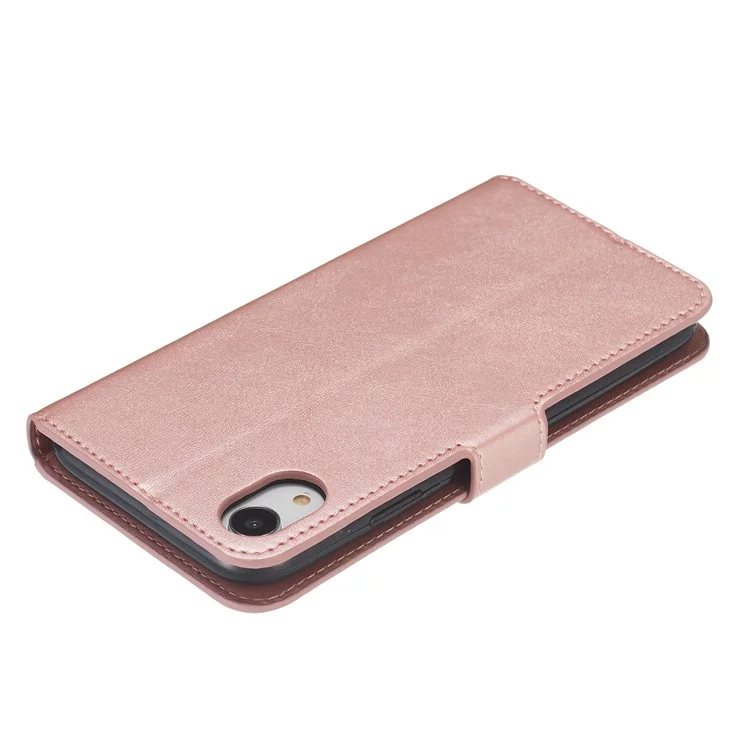 For iPhone XR 6.1 inch Solid Color Flip Leather Wallet Mobile Phone Covering - Rose Gold