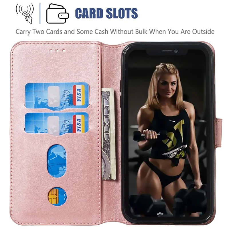 Cell Phone Leather Wallet Stand Case for iPhone 11 6.1 inch - Rose Gold