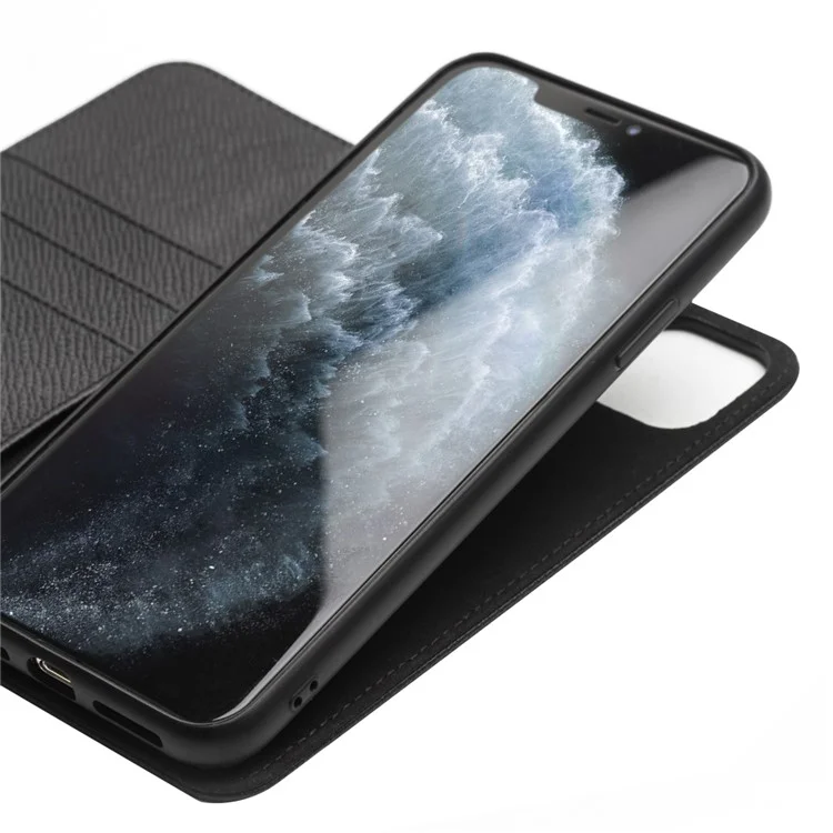 Qialino Für Apple Iphone 11 Pro 5,8 Zoll Kreuztextur Echte Leder Brieftasche Abnehmbar 2 in 1 Telefonabdeckung - Schwarz