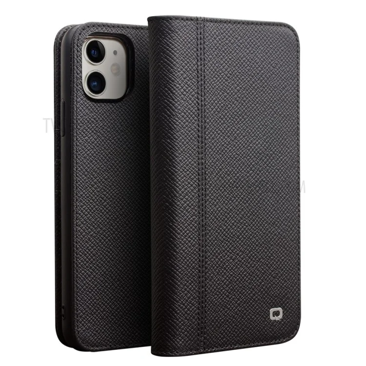Qialino Transverte Textura Couro Genuíno + Tpu Destacável 2 em 1 Shell Para Iphone 11 6,1 Polegadas - Preto