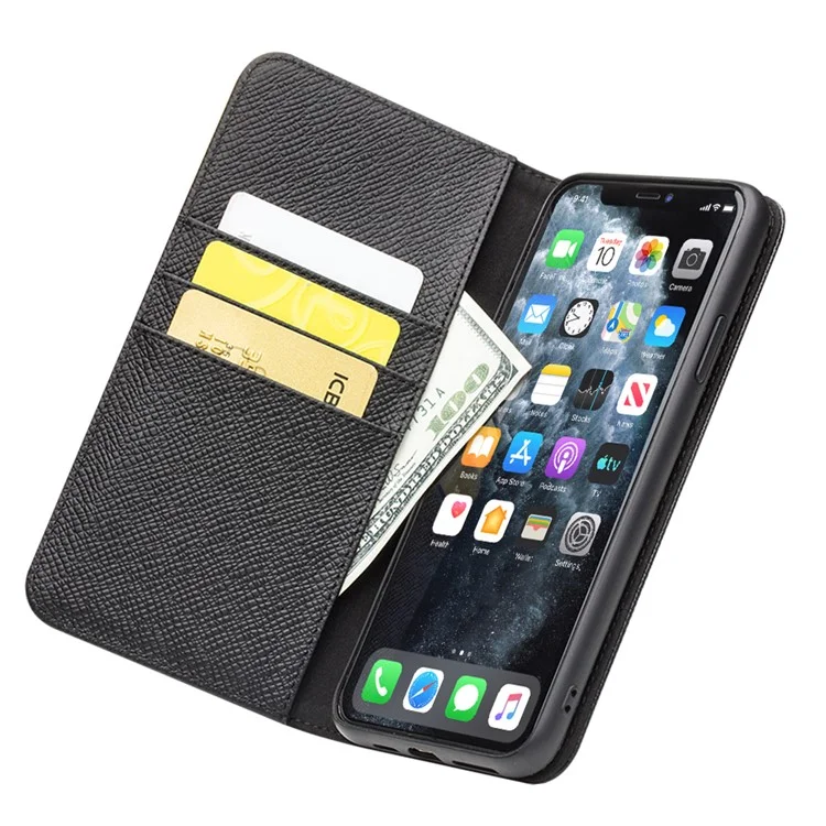 Qialino Transverte Textura Couro Genuíno + Tpu Destacável 2 em 1 Shell Para Iphone 11 6,1 Polegadas - Preto