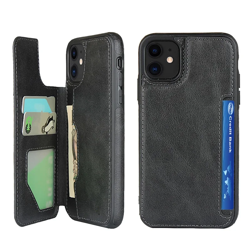 PU Leather + PC Covering with Card Holders for iPhone 11 6.1 inch - Black