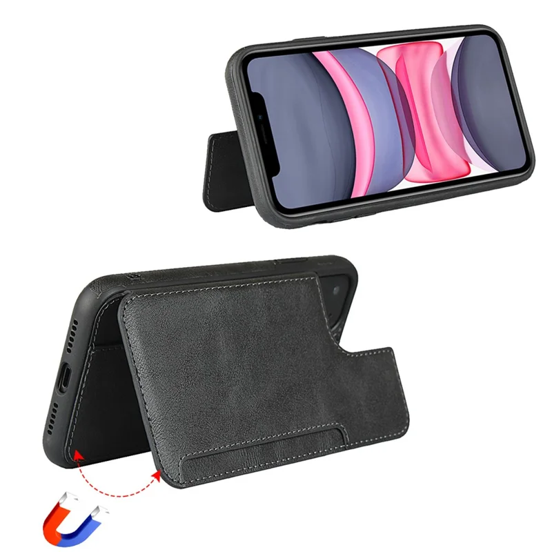 PU Leather + PC Covering with Card Holders for iPhone 11 6.1 inch - Black