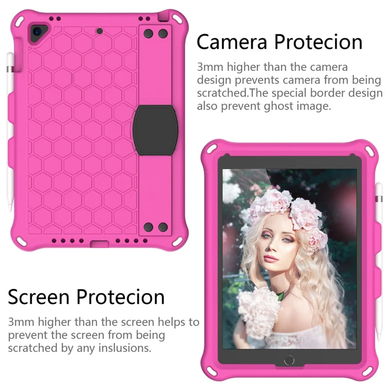 Shockproof Honeycomb Texture Anti-scratch EVA Tablet Cover with Shoulder Strap for Apple iPad 9.7-inch (2018)/(2017) / Air 2 / Air (2013) - Rose/Black