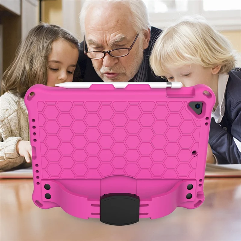 Shockproof Honeycomb Texture Anti-scratch EVA Tablet Cover with Shoulder Strap for Apple iPad 9.7-inch (2018)/(2017) / Air 2 / Air (2013) - Rose/Black