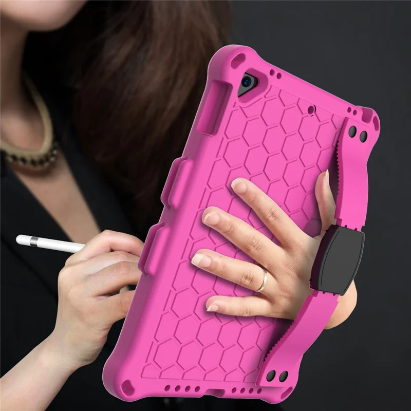Shockproof Honeycomb Texture Anti-scratch EVA Tablet Cover with Shoulder Strap for Apple iPad 9.7-inch (2018)/(2017) / Air 2 / Air (2013) - Rose/Black