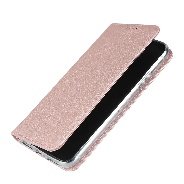 Carteira de Textura de Seda Capa de Couro Celular Para Iphone xs Max 6,5 Polegadas - Rosa Ouro