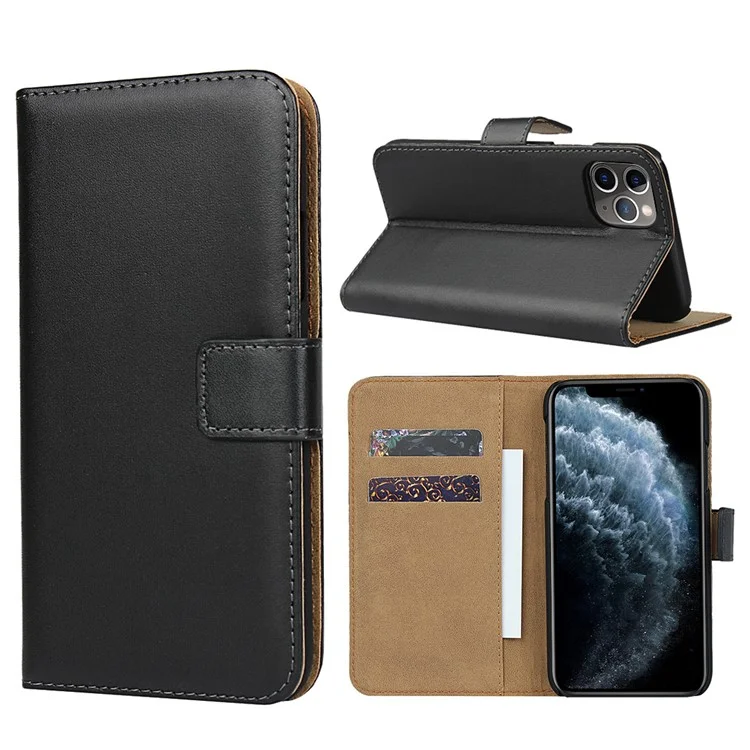 Para iPhone 11 Pro de 5,8 pulgadas Funda de teléfono de Cuero Genuino + PC Cartera Soporte Protección Completa Folio Flip Cubierta Protectora