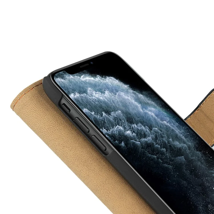 Para iPhone 11 Pro de 5,8 pulgadas Funda de teléfono de Cuero Genuino + PC Cartera Soporte Protección Completa Folio Flip Cubierta Protectora