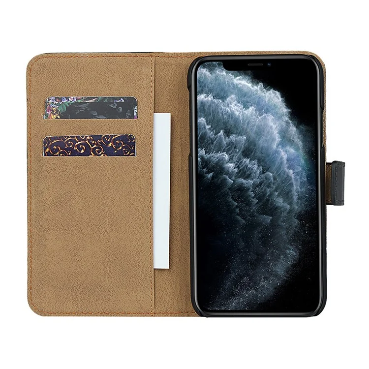 Para iPhone 11 Pro de 5,8 pulgadas Funda de teléfono de Cuero Genuino + PC Cartera Soporte Protección Completa Folio Flip Cubierta Protectora