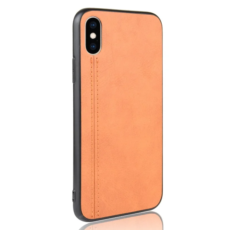 Leather Coated PC + TPU Hybrid Phone Shell Cover for iPhone XS / X 5.8-inch - Yellow