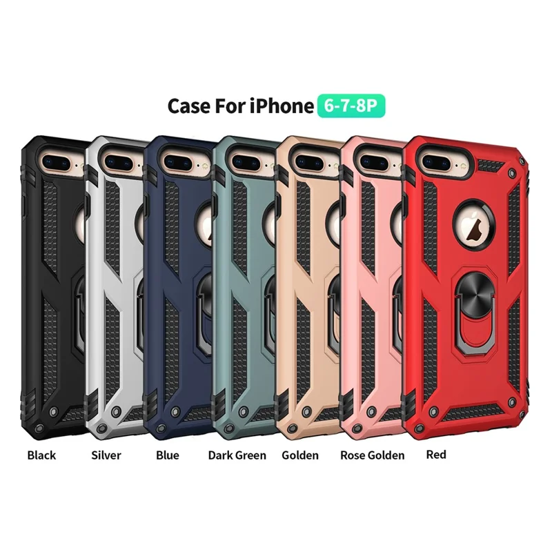 Hybrid PC TPU Kickstand Armor Style Phone Case for iPhone 6 Plus/7 Plus/8 Plus 5.5 inch - Dark Green