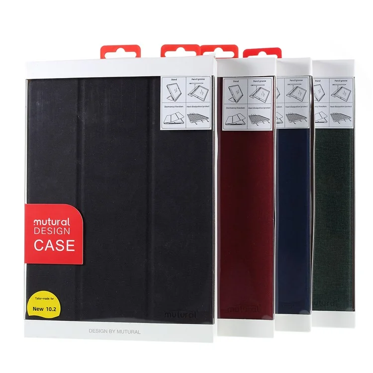 MUTURAL Auto Wake Sleep Stand Smart Leather Tablet Case for iPad 10.2 (2021)/(2020)/(2019) - Black