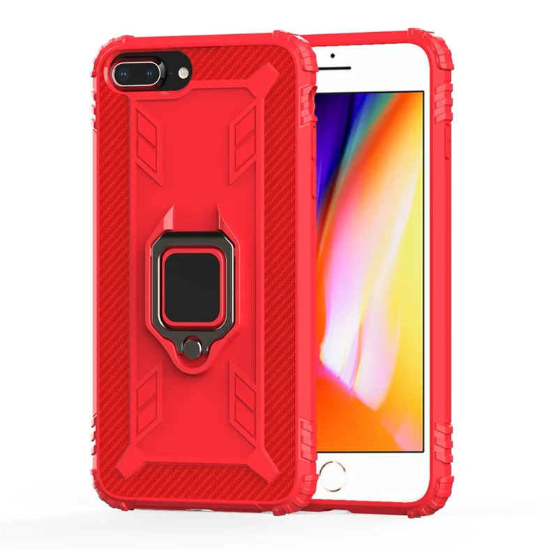 Finger Ring Kickstand Protective TPU Cover [Built-in Magnetic Metal Sheet] for iPhone 7 Plus/8 Plus 5.5 inch - Red