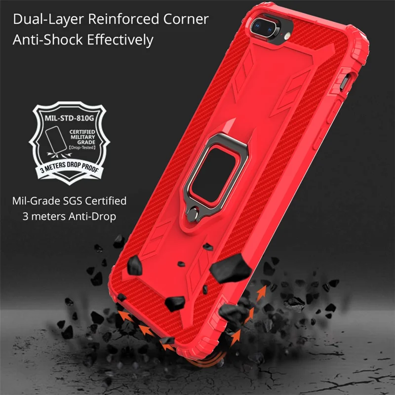 Finger Ring Kickstand Protective TPU Cover [Built-in Magnetic Metal Sheet] for iPhone 7 Plus/8 Plus 5.5 inch - Red